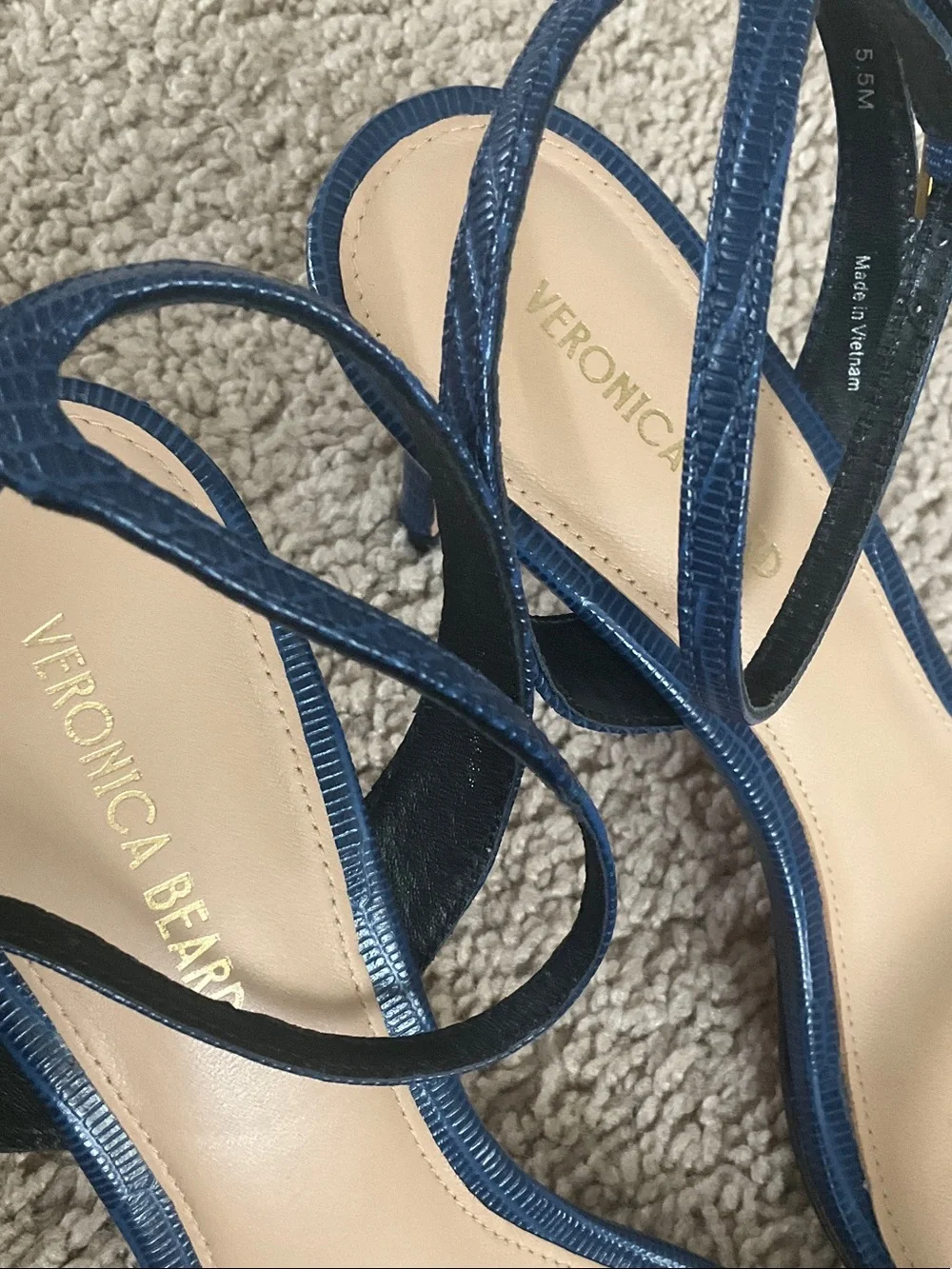 Veronica Beard Navy Strappy Ankle-Heel Sandals